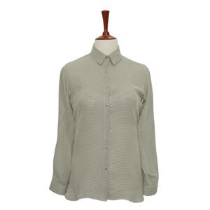 Womens Gray Check Chiffon Blouse Shirt Button Up Casual Dressy Top Medium Work